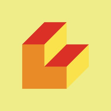 Edward Zajec 'in 1971' deki Il Cubo 'sunun uygulanması. Esasen 8 taştan oluşan bir Truchet fayans seti ve yerleştirme sanatı illüstrasyonu için kurallar