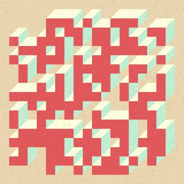 Soyut geometrik arkaplan. Edward Zajecs 2. Cubo 'nun 1971' deki uygulaması. Esasen 8 taştan oluşan bir Truchet fayans seti ve yerleştirme sanatı illüstrasyonu için kurallar 