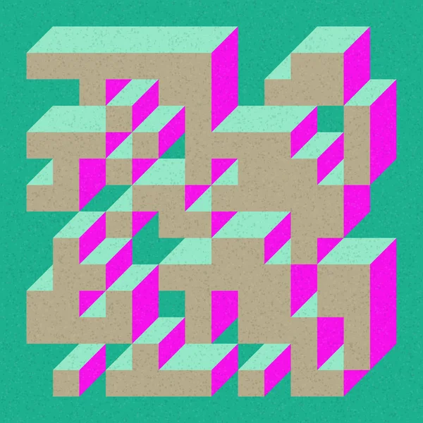 Edward Zajecs 2. Cubo 'nun 1971' deki uygulaması. Esasen 8 taştan oluşan bir Truchet fayans seti ve yerleştirme sanatı illüstrasyonu için kurallar  