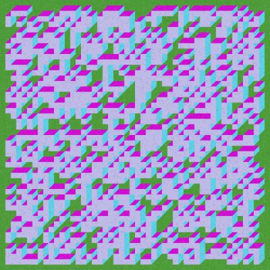 Edward Zajecs 2. Cubo 'nun 1971' deki uygulaması. Esasen 8 taştan oluşan bir Truchet fayans seti ve yerleştirme sanatı illüstrasyonu için kurallar  