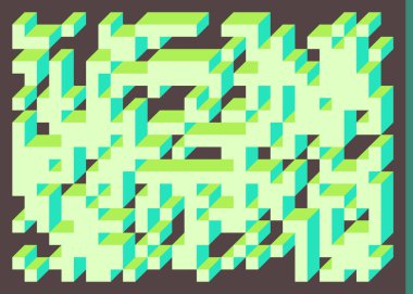 Edward Zajec 'in 1971' deki Il Cubo 'sunun uygulanması. Esasen 8 taştan oluşan bir Truchet fayans seti ve yerleştirme sanatı illüstrasyonu için kurallar