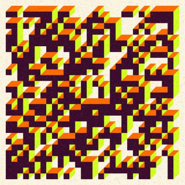 Soyut geometrik arkaplan. Edward Zajecs 2. Cubo 'nun 1971' deki uygulaması. Esasen 8 taştan oluşan bir Truchet fayans seti ve yerleştirme sanatı illüstrasyonu için kurallar 