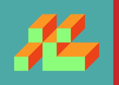 Edward Zajecs 2. Cubo 'nun 1971' deki uygulaması. Esasen 8 taştan oluşan bir Truchet fayans seti ve yerleştirme sanatı illüstrasyonu için kurallar 