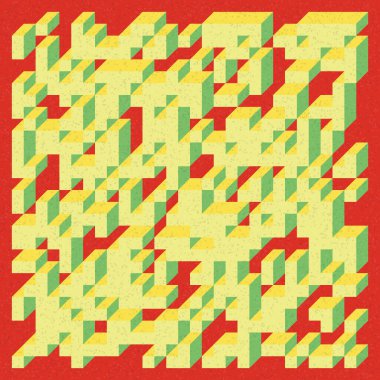 Edward Zajecs 2. Cubo 'nun 1971' deki uygulaması. Esasen 8 taştan oluşan bir Truchet fayans seti ve yerleştirme sanatı illüstrasyonu için kurallar  