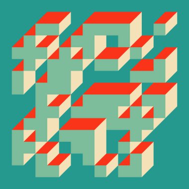 Edward Zajec 'in 1971' deki Il Cubo 'sunun uygulanması. Esasen 8 taştan oluşan bir Truchet fayans seti ve yerleştirme sanatı illüstrasyonu için kurallar