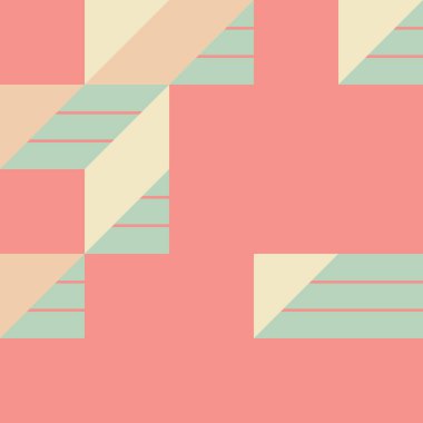 Edward Zajec 'in 1971' deki Il Cubo 'sunun uygulanması. Esasen 8 taştan oluşan bir Truchet fayans seti ve yerleştirme sanatı illüstrasyonu için kurallar