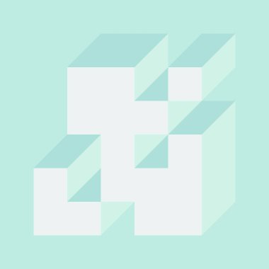 Soyut geometrik arkaplan. Edward Zajecs 2. Cubo 'nun 1971' deki uygulaması. Esasen 8 taştan oluşan bir Truchet fayans seti ve yerleştirme sanatı illüstrasyonu için kurallar 