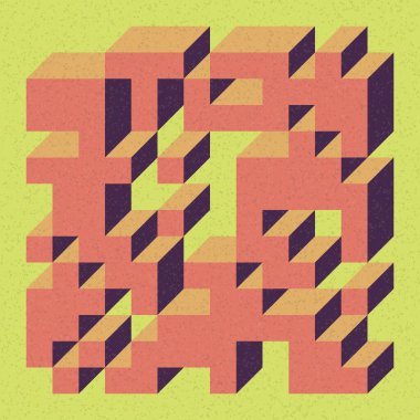 Soyut geometrik arkaplan. Edward Zajecs 2. Cubo 'nun 1971' deki uygulaması. Esasen 8 taştan oluşan bir Truchet fayans seti ve yerleştirme sanatı illüstrasyonu için kurallar 