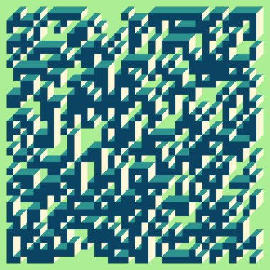 Edward Zajecs 2. Cubo 'nun 1971' deki uygulaması. Esasen 8 taştan oluşan bir Truchet fayans seti ve yerleştirme sanatı illüstrasyonu için kurallar  