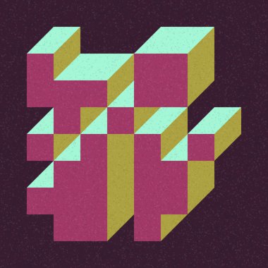 Soyut geometrik arkaplan. Edward Zajecs 2. Cubo 'nun 1971' deki uygulaması. Esasen 8 taştan oluşan bir Truchet fayans seti ve yerleştirme sanatı illüstrasyonu için kurallar 