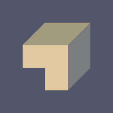 Edward Zajec 'in 1971' deki Il Cubo 'sunun uygulanması. Esasen 8 taştan oluşan bir Truchet fayans seti ve yerleştirme sanatı illüstrasyonu için kurallar