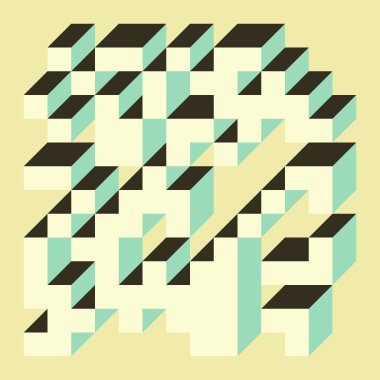 Soyut geometrik arkaplan. Edward Zajecs 2. Cubo 'nun 1971' deki uygulaması. Esasen 8 taştan oluşan bir Truchet fayans seti ve yerleştirme sanatı illüstrasyonu için kurallar 