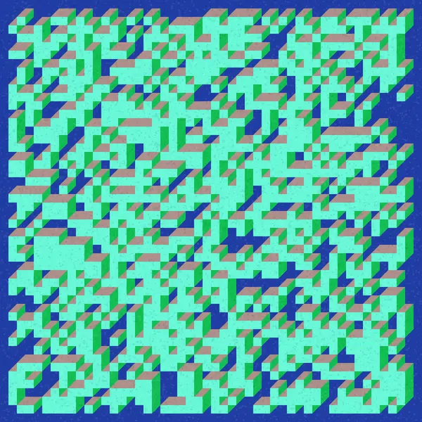 Edward Zajecs 2. Cubo 'nun 1971' deki uygulaması. Esasen 8 taştan oluşan bir Truchet fayans seti ve yerleştirme sanatı illüstrasyonu için kurallar  