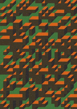 Soyut geometrik arkaplan. Edward Zajecs 2. Cubo 'nun 1971' deki uygulaması. Esasen 8 taştan oluşan bir Truchet fayans seti ve yerleştirme sanatı illüstrasyonu için kurallar 