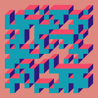 Soyut geometrik arkaplan. Edward Zajecs 2. Cubo 'nun 1971' deki uygulaması. Esasen 8 taştan oluşan bir Truchet fayans seti ve yerleştirme sanatı illüstrasyonu için kurallar 