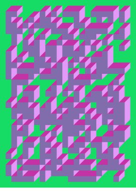 Edward Zajec 'in 1971' deki Il Cubo 'sunun uygulanması. Esasen 8 taştan oluşan bir Truchet fayans seti ve yerleştirme sanatı illüstrasyonu için kurallar