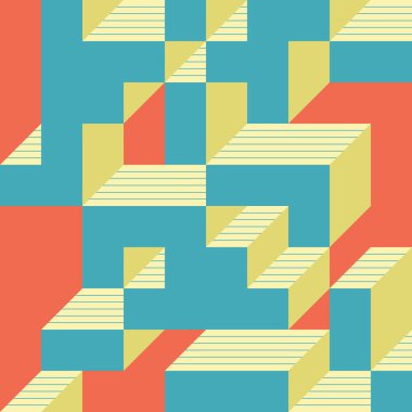 Soyut geometrik arkaplan. Edward Zajecs 2. Cubo 'nun 1971' deki uygulaması. Esasen 8 taştan oluşan bir Truchet fayans seti ve yerleştirme sanatı illüstrasyonu için kurallar 