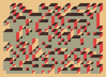 Edward Zajecs 2. Cubo 'nun 1971' deki uygulaması. Esasen 8 taştan oluşan bir Truchet fayans seti ve yerleştirme sanatı illüstrasyonu için kurallar 