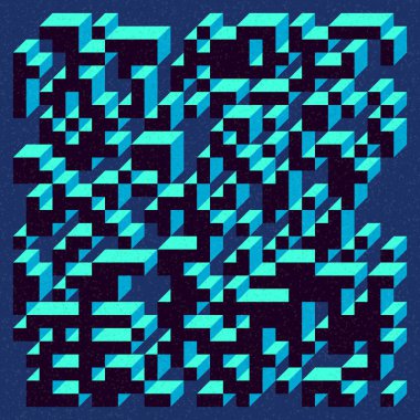 Soyut geometrik arkaplan. Edward Zajecs 2. Cubo 'nun 1971' deki uygulaması. Esasen 8 taştan oluşan bir Truchet fayans seti ve yerleştirme sanatı illüstrasyonu için kurallar 