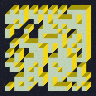 Soyut geometrik arkaplan. Edward Zajecs 2. Cubo 'nun 1971' deki uygulaması. Esasen 8 taştan oluşan bir Truchet fayans seti ve yerleştirme sanatı illüstrasyonu için kurallar 