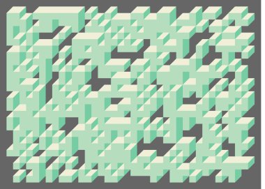 Edward Zajecs 2. Cubo 'nun 1971' deki uygulaması. Esasen 8 taştan oluşan bir Truchet fayans seti ve yerleştirme sanatı illüstrasyonu için kurallar 