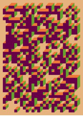 Edward Zajecs 2. Cubo 'nun 1971' deki uygulaması. Esasen 8 taştan oluşan bir Truchet fayans seti ve yerleştirme sanatı illüstrasyonu için kurallar  