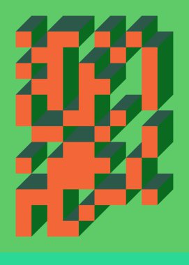 Edward Zajec 'in 1971' deki Il Cubo 'sunun uygulanması. Esasen 8 taştan oluşan bir Truchet fayans seti ve yerleştirme sanatı illüstrasyonu için kurallar