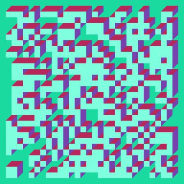 Edward Zajecs 2. Cubo 'nun 1971' deki uygulaması. Esasen 8 taştan oluşan bir Truchet fayans seti ve yerleştirme sanatı illüstrasyonu için kurallar  