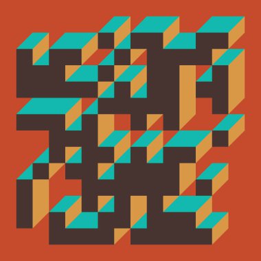 Edward Zajec 'in 1971' deki Il Cubo 'sunun uygulanması. Esasen 8 taştan oluşan bir Truchet fayans seti ve yerleştirme sanatı illüstrasyonu için kurallar