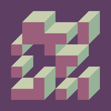 Edward Zajec 'in 1971' deki Il Cubo 'sunun uygulanması. Esasen 8 taştan oluşan bir Truchet fayans seti ve yerleştirme sanatı illüstrasyonu için kurallar