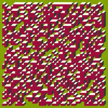 Edward Zajecs 2. Cubo 'nun 1971' deki uygulaması. Esasen 8 taştan oluşan bir Truchet fayans seti ve yerleştirme sanatı illüstrasyonu için kurallar  