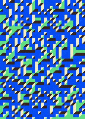 Soyut geometrik arkaplan. Edward Zajecs 2. Cubo 'nun 1971' deki uygulaması. Esasen 8 taştan oluşan bir Truchet fayans seti ve yerleştirme sanatı illüstrasyonu için kurallar 