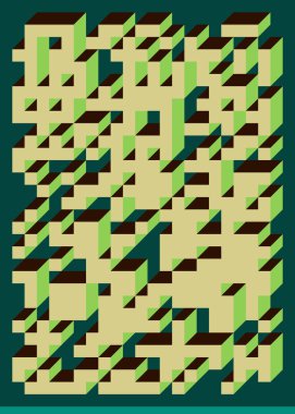 Edward Zajec 'in 1971' deki Il Cubo 'sunun uygulanması. Esasen 8 taştan oluşan bir Truchet fayans seti ve yerleştirme sanatı illüstrasyonu için kurallar