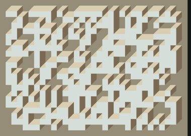 Edward Zajec 'in 1971' deki Il Cubo 'sunun uygulanması. Esasen 8 taştan oluşan bir Truchet fayans seti ve yerleştirme sanatı illüstrasyonu için kurallar