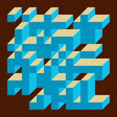 Soyut geometrik arkaplan. Edward Zajecs 2. Cubo 'nun 1971' deki uygulaması. Esasen 8 taştan oluşan bir Truchet fayans seti ve yerleştirme sanatı illüstrasyonu için kurallar 