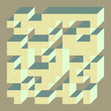 Soyut geometrik arkaplan. Edward Zajecs 2. Cubo 'nun 1971' deki uygulaması. Esasen 8 taştan oluşan bir Truchet fayans seti ve yerleştirme sanatı illüstrasyonu için kurallar 