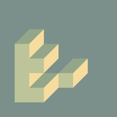 Edward Zajec 'in 1971' deki Il Cubo 'sunun uygulanması. Esasen 8 taştan oluşan bir Truchet fayans seti ve yerleştirme sanatı illüstrasyonu için kurallar