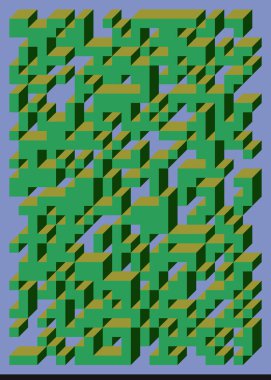 Edward Zajec 'in 1971' deki Il Cubo 'sunun uygulanması. Esasen 8 taştan oluşan bir Truchet fayans seti ve yerleştirme sanatı illüstrasyonu için kurallar