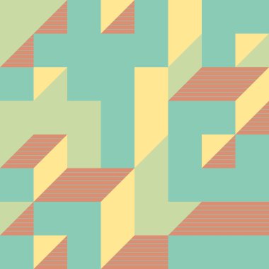 Soyut geometrik arkaplan. Edward Zajecs 2. Cubo 'nun 1971' deki uygulaması. Esasen 8 taştan oluşan bir Truchet fayans seti ve yerleştirme sanatı illüstrasyonu için kurallar 