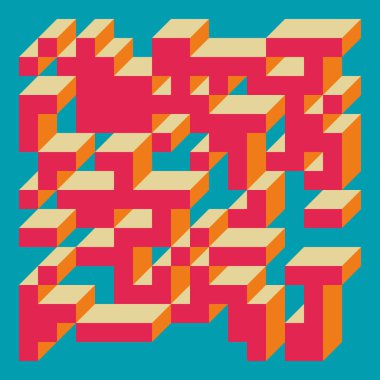 Soyut geometrik arkaplan. Edward Zajecs 2. Cubo 'nun 1971' deki uygulaması. Esasen 8 taştan oluşan bir Truchet fayans seti ve yerleştirme sanatı illüstrasyonu için kurallar 