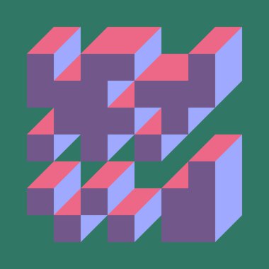 Soyut geometrik arkaplan. Edward Zajecs 2. Cubo 'nun 1971' deki uygulaması. Esasen 8 taştan oluşan bir Truchet fayans seti ve yerleştirme sanatı illüstrasyonu için kurallar 