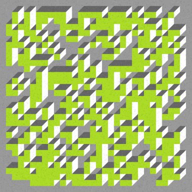 Soyut geometrik arkaplan. Edward Zajecs 2. Cubo 'nun 1971' deki uygulaması. Esasen 8 taştan oluşan bir Truchet fayans seti ve yerleştirme sanatı illüstrasyonu için kurallar 