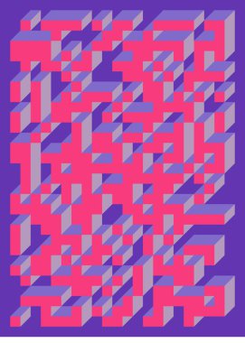 Edward Zajec 'in 1971' deki Il Cubo 'sunun uygulanması. Esasen 8 taştan oluşan bir Truchet fayans seti ve yerleştirme sanatı illüstrasyonu için kurallar