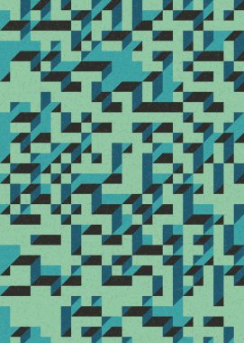 Soyut geometrik arkaplan. Edward Zajecs 2. Cubo 'nun 1971' deki uygulaması. Esasen 8 taştan oluşan bir Truchet fayans seti ve yerleştirme sanatı illüstrasyonu için kurallar 