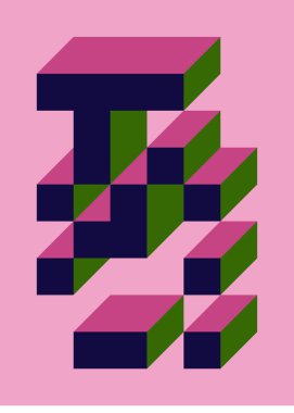 Edward Zajec 'in 1971' deki Il Cubo 'sunun uygulanması. Esasen 8 taştan oluşan bir Truchet fayans seti ve yerleştirme sanatı illüstrasyonu için kurallar