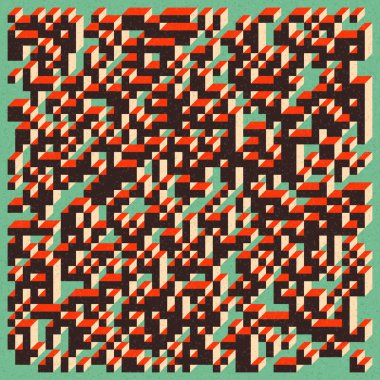 Edward Zajecs 2. Cubo 'nun 1971' deki uygulaması. Esasen 8 taştan oluşan bir Truchet fayans seti ve yerleştirme sanatı illüstrasyonu için kurallar  