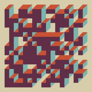 Edward Zajecs 2. Cubo 'nun 1971' deki uygulaması. Esasen 8 taştan oluşan bir Truchet fayans seti ve yerleştirme sanatı illüstrasyonu için kurallar  