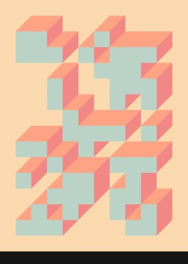 Edward Zajec 'in 1971' deki Il Cubo 'sunun uygulanması. Esasen 8 taştan oluşan bir Truchet fayans seti ve yerleştirme sanatı illüstrasyonu için kurallar