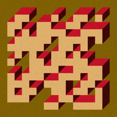 Soyut geometrik arkaplan. Edward Zajecs 2. Cubo 'nun 1971' deki uygulaması. Esasen 8 taştan oluşan bir Truchet fayans seti ve yerleştirme sanatı illüstrasyonu için kurallar 