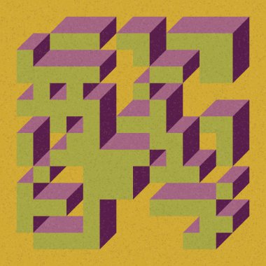 Soyut geometrik arkaplan. Edward Zajecs 2. Cubo 'nun 1971' deki uygulaması. Esasen 8 taştan oluşan bir Truchet fayans seti ve yerleştirme sanatı illüstrasyonu için kurallar 